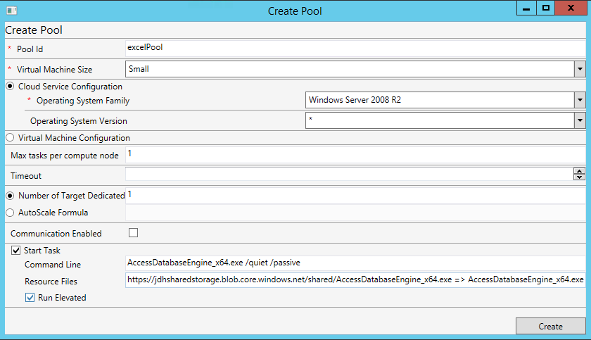 Azure Batch Pool Creation