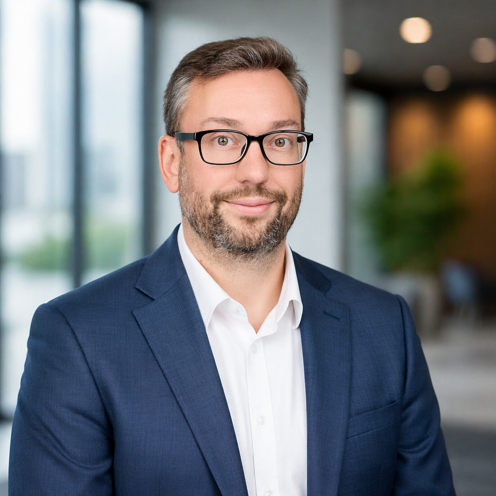 Prompt: Generate a professional headshot from this starting image with a professional background